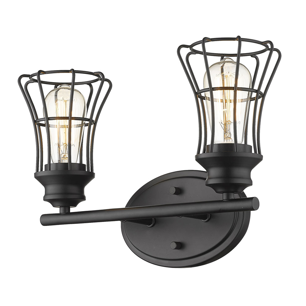 Two Light Matte Black Cage Wall Sconce By Homeroots | Sconces | Modishstore - 2