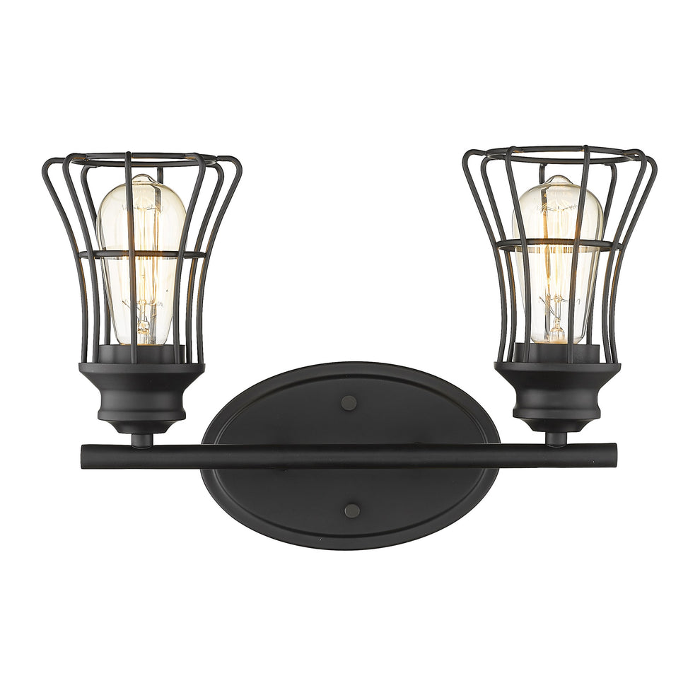 Two Light Matte Black Cage Wall Sconce By Homeroots | Sconces | Modishstore - 4