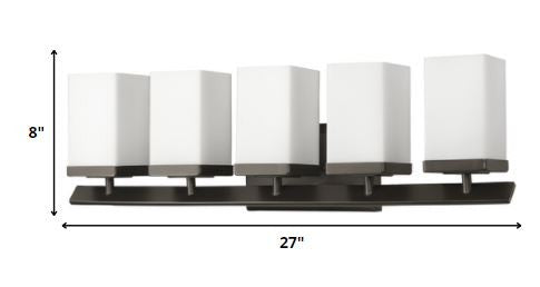 Burgundy 5-Light Oil-Rubbed Bronze Vanity Light With Etched Glass Shades By Homeroots | Vanity Light | Modishstore - 5