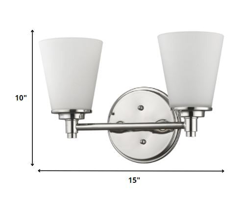 Two Light Silver Wall Light with Frosted Glass Shade By Homeroots | Wall Lamps | Modishstore - 2