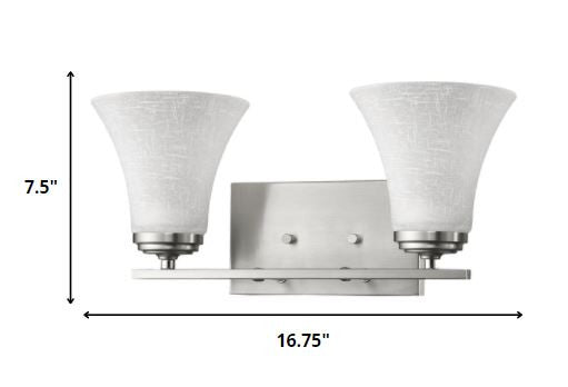 Two Light Silver Wall Light with Tapered Glass Shade By Homeroots | Wall Lamps | Modishstore - 2