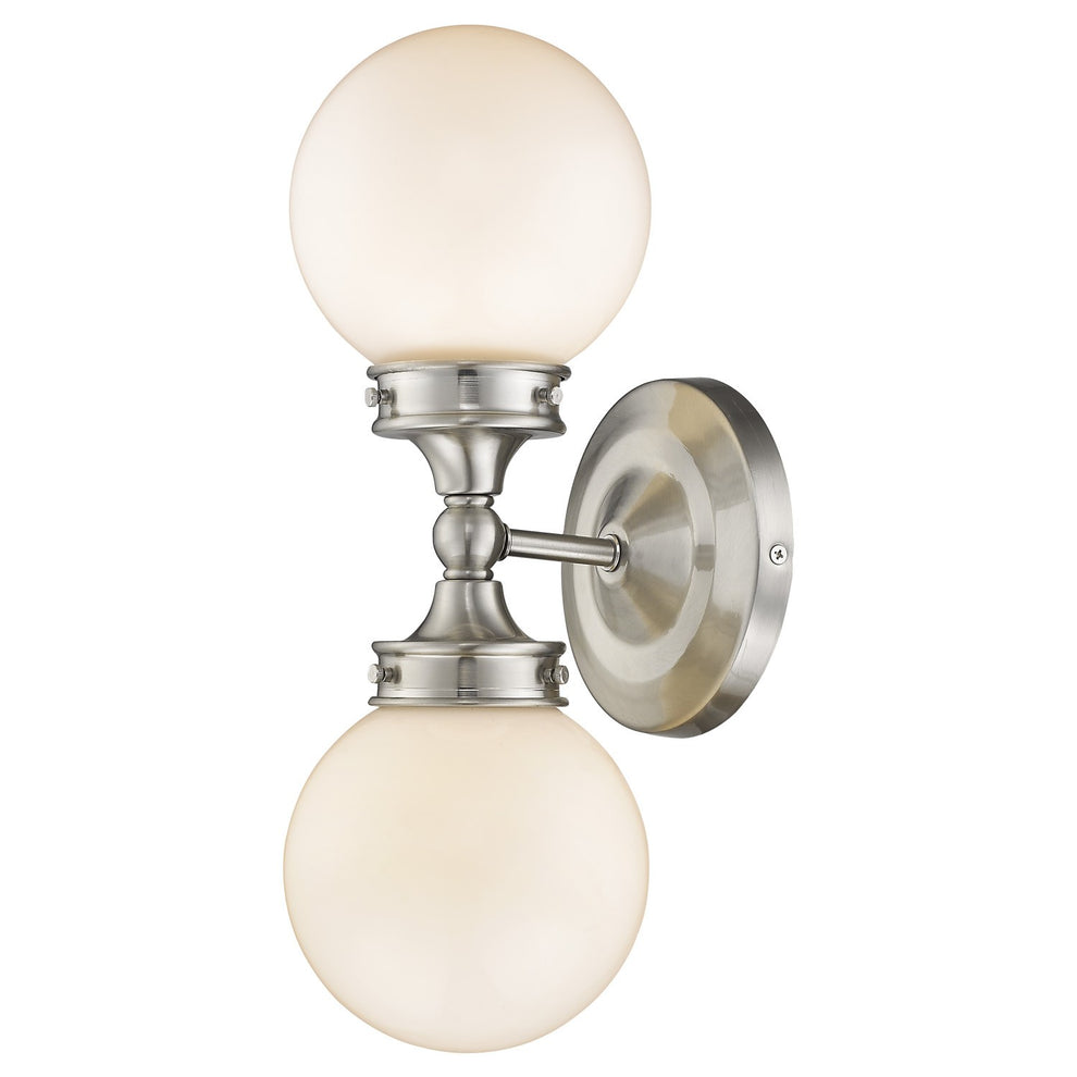 Two Light Silver Wall Sconce with Round Frosted Glass Shade By Homeroots | Sconces | Modishstore - 2