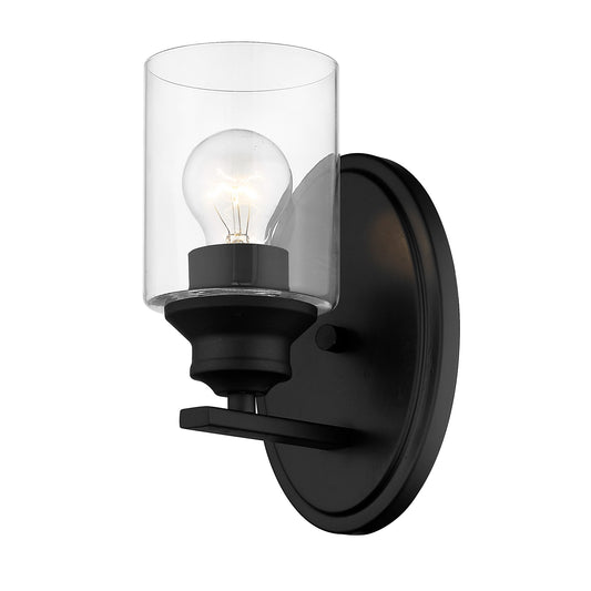 One Light Matte Black Wall Light with Clear Glass Shade By Homeroots | Wall Lamps | Modishstore