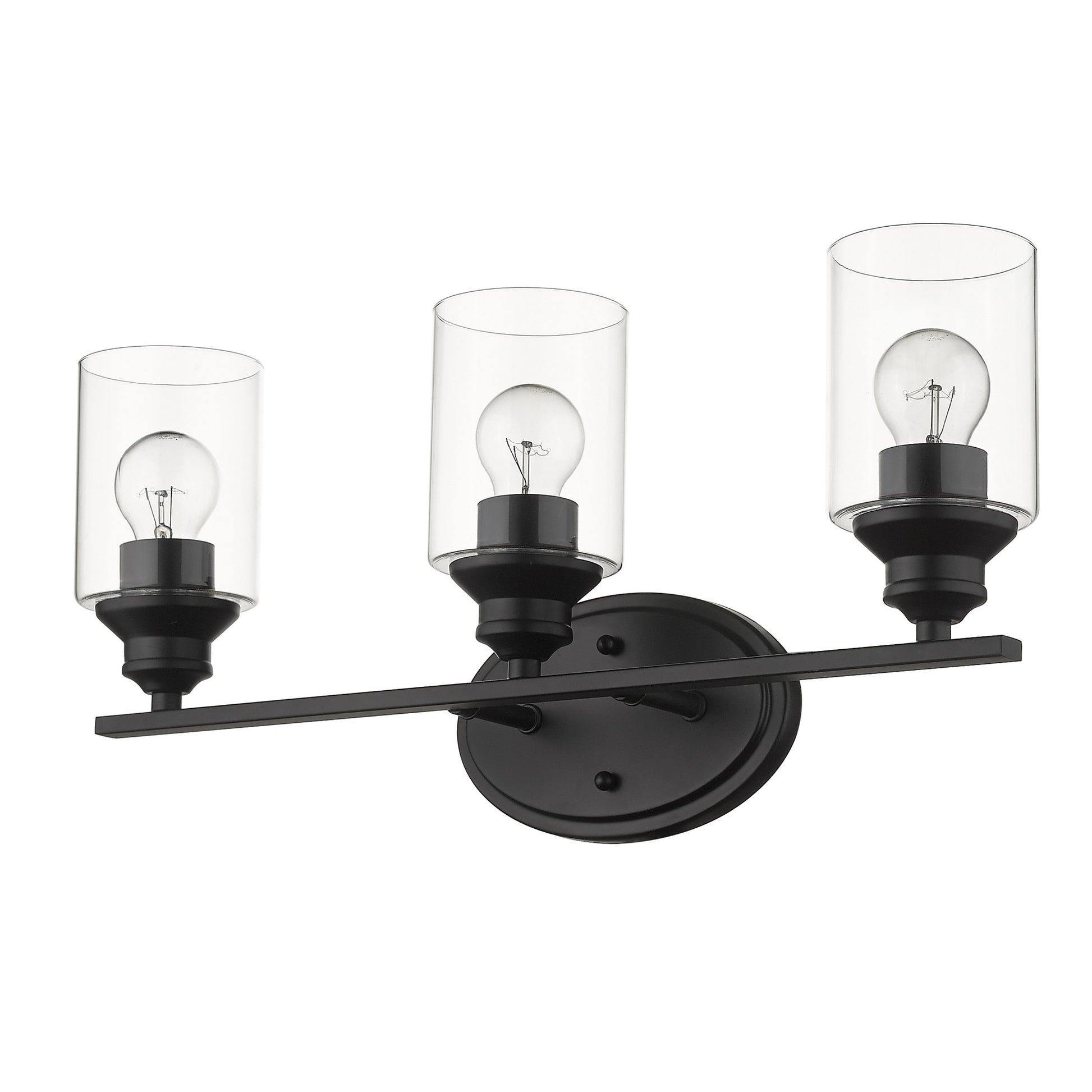 Three Light Matte Black Wall Light with Clear Glass Shade By Homeroots | Wall Lamps | Modishstore