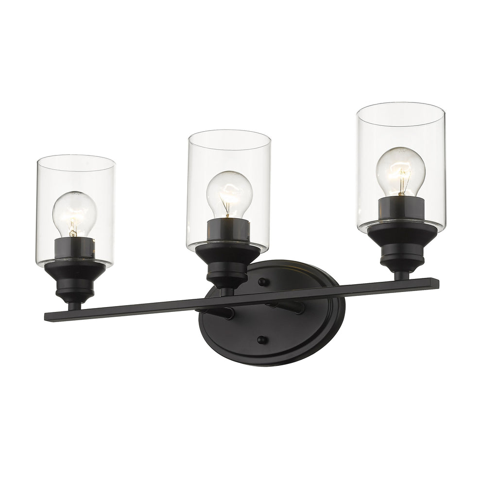 Three Light Matte Black Wall Light with Clear Glass Shade By Homeroots | Wall Lamps | Modishstore - 2