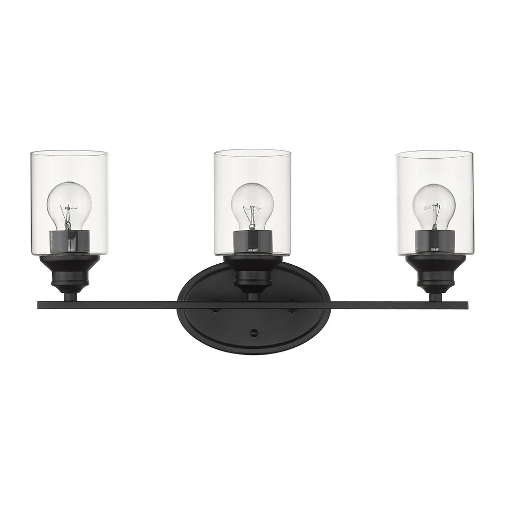 Three Light Matte Black Wall Light with Clear Glass Shade By Homeroots | Wall Lamps | Modishstore - 3