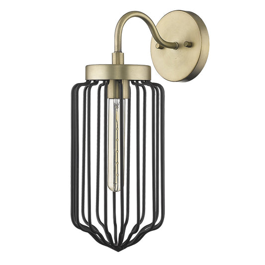 Gold and Black Metal Cage Wall Sconce By Homeroots | Sconces | Modishstore