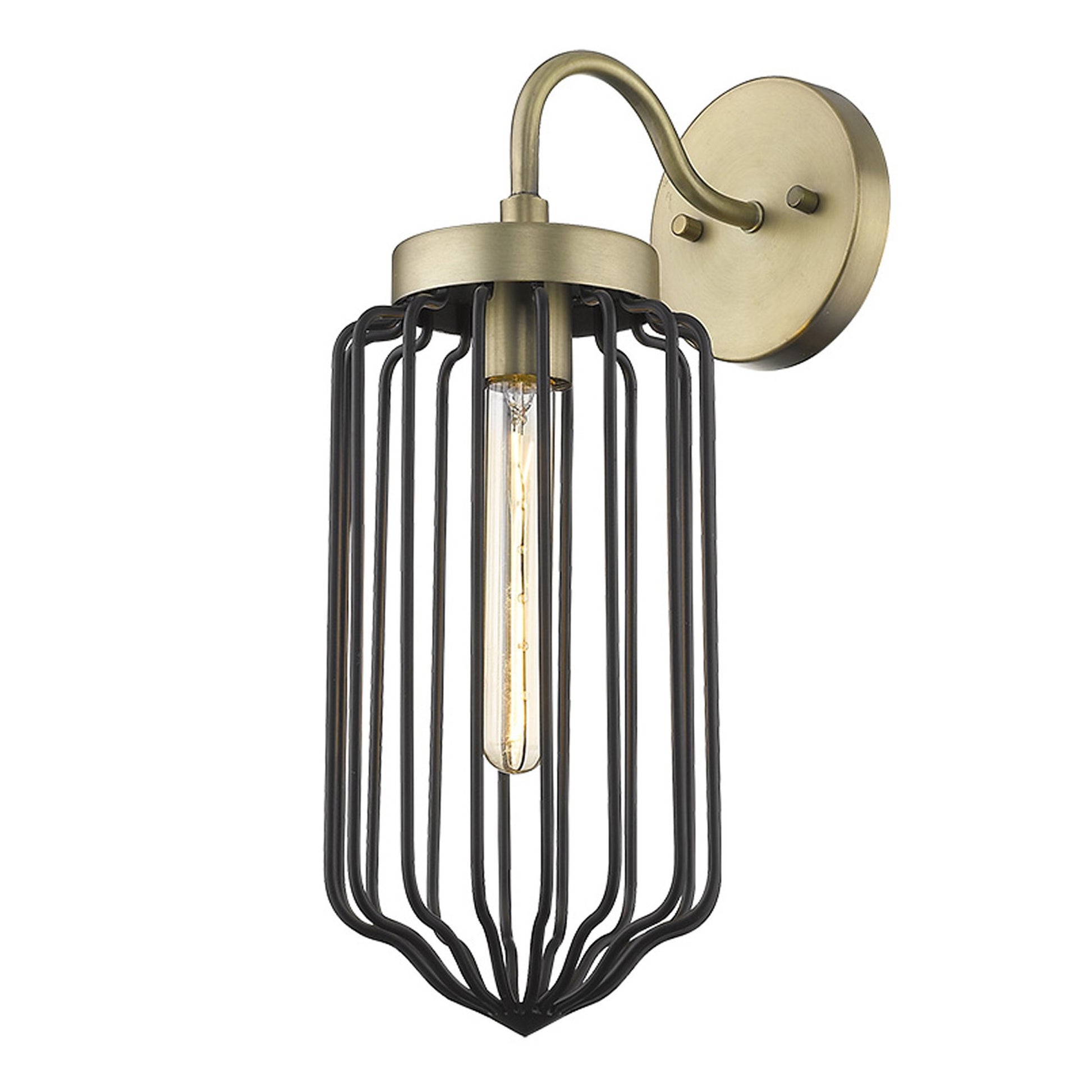 Gold and Black Metal Cage Wall Sconce By Homeroots | Sconces | Modishstore - 7