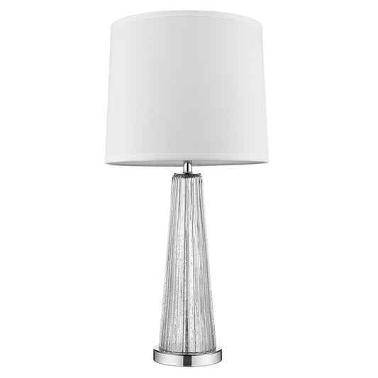 Chiara 1-Light Clear Glass And Polished Chrome Table Lamp With Off White Shantung Shade By Homeroots | Table Lamps | Modishstore
