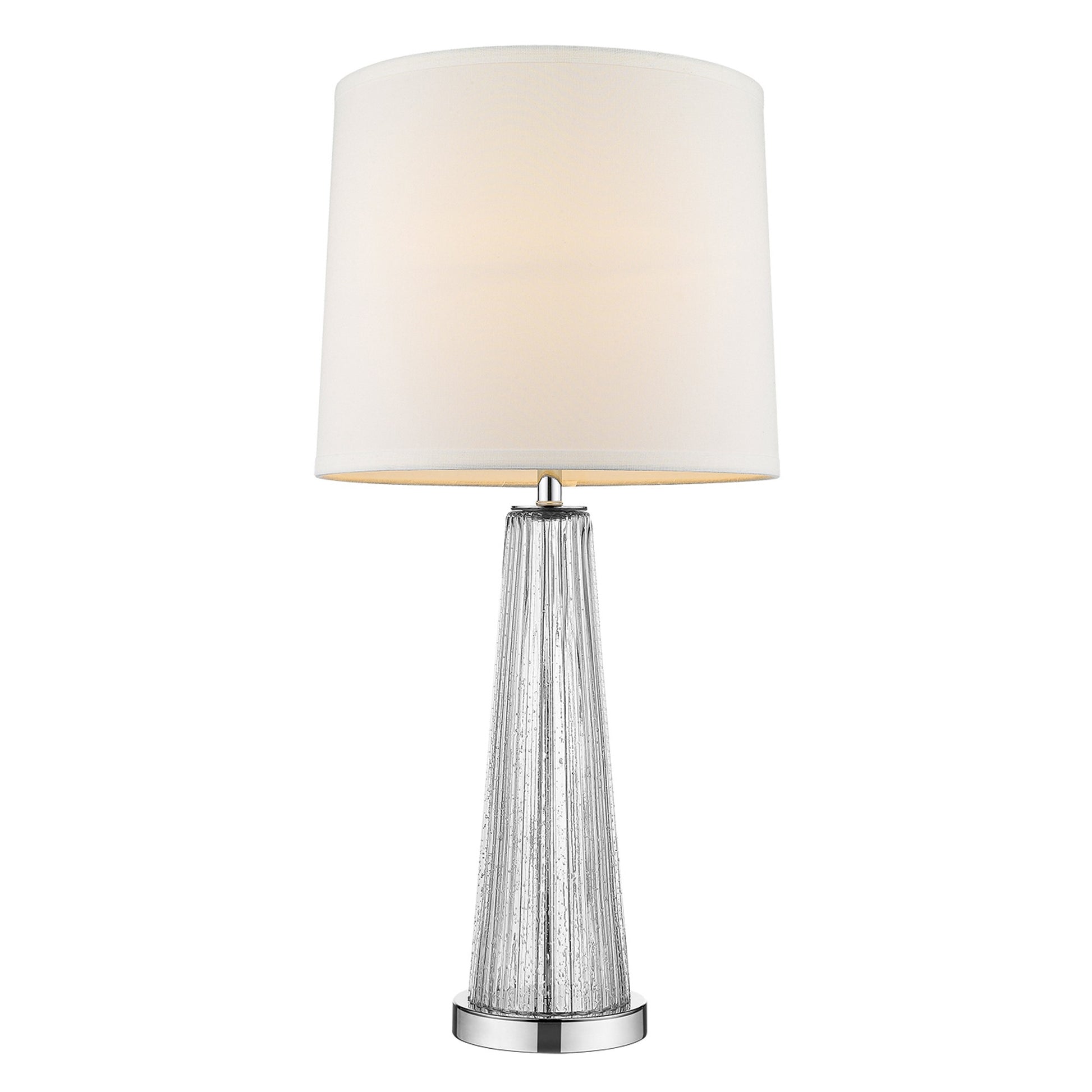 Chiara 1-Light Clear Glass And Polished Chrome Table Lamp With Off White Shantung Shade By Homeroots | Table Lamps | Modishstore - 2