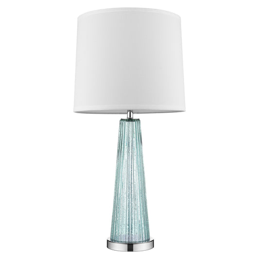 Chiara 1-Light Seafoam Glass And Polished Chrome Table Lamp With Off White Shantung Shade By Homeroots | Table Lamps | Modishstore