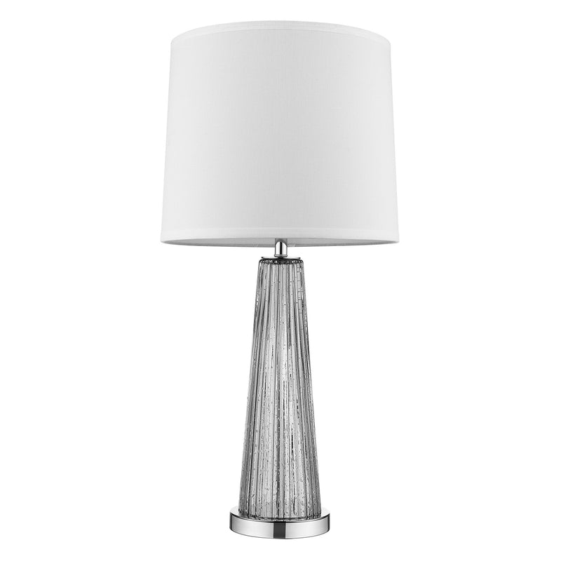 Chiara 1-Light Steel Glass And Polished Chrome Table Lamp With Off White Shantung Shade By Homeroots | Table Lamps | Modishstore