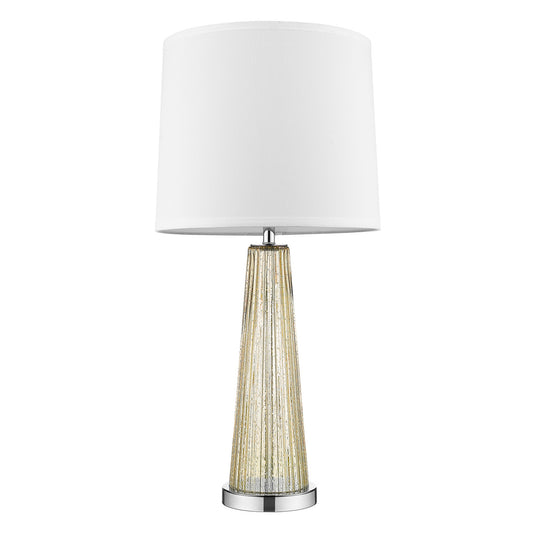 Chiara 1-Light Champagne Glass And Polished Chrome Table Lamp With Off White Shantung Shade By Homeroots | Table Lamps | Modishstore