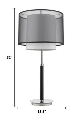 Roosevelt 1-Light Espresso And Brushed Nickel Table Lamp With Smoke Gray Shantung Two Tier Shade By Homeroots