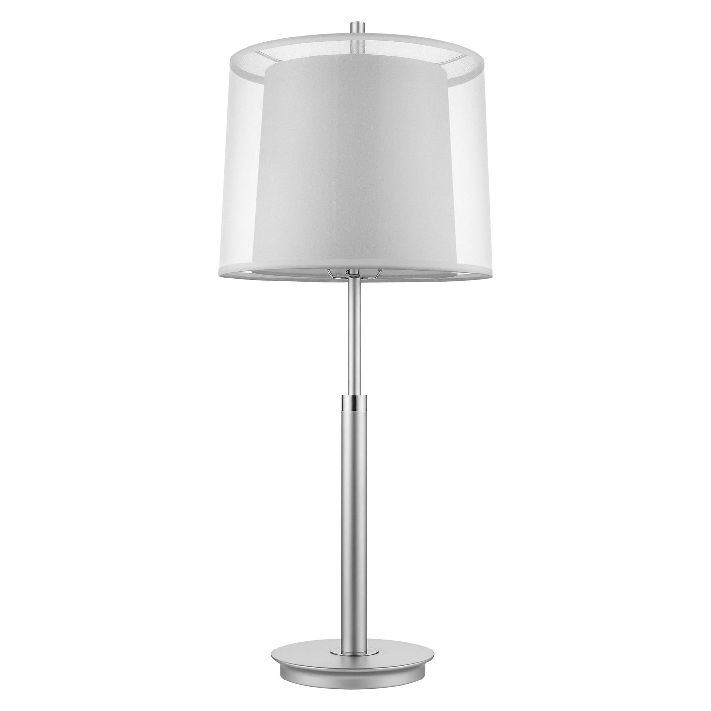 Nimbus 1-Light Metallic Silver And Polished Chrome Table Lamp With Sheer Snow Double Shantung Shade By Homeroots