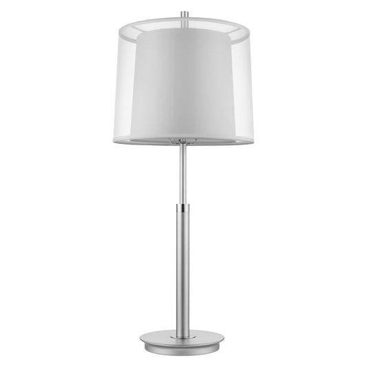Nimbus 1-Light Metallic Silver And Polished Chrome Table Lamp With Sheer Snow Double Shantung Shade By Homeroots | Table Lamps | Modishstore
