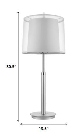 Nimbus 1-Light Metallic Silver And Polished Chrome Table Lamp With Sheer Snow Double Shantung Shade By Homeroots