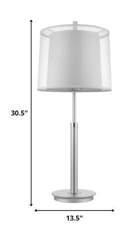 Nimbus 1-Light Metallic Silver And Polished Chrome Table Lamp With Sheer Snow Double Shantung Shade By Homeroots | Table Lamps | Modishstore - 5