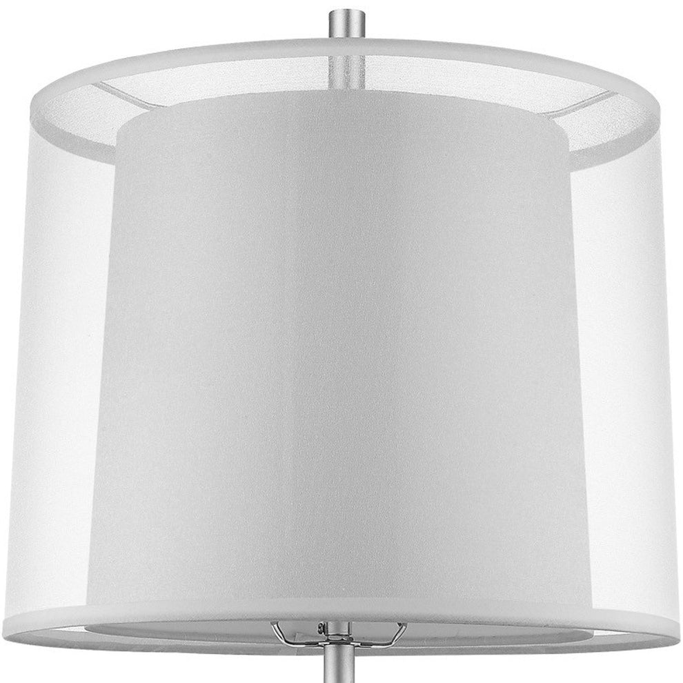 Nimbus 1-Light Metallic Silver And Polished Chrome Table Lamp With Sheer Snow Double Shantung Shade By Homeroots | Table Lamps | Modishstore - 3