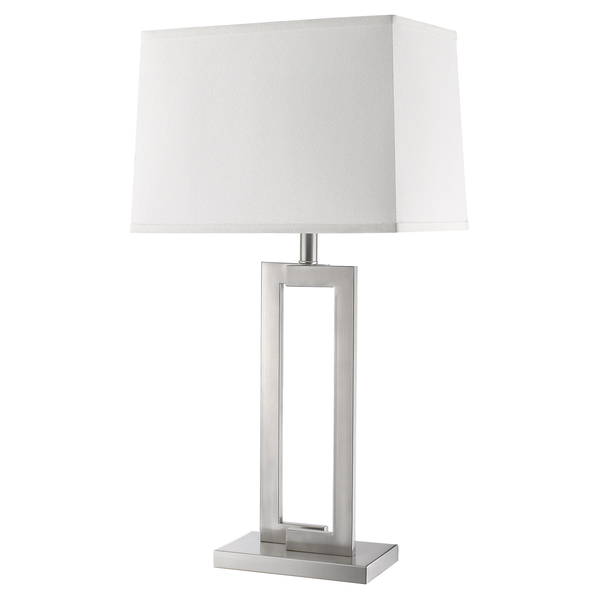 Riley 1-Light Brushed Nickel Table Lamp With Off White Shantung Shade By Homeroots | Table Lamps | Modishstore