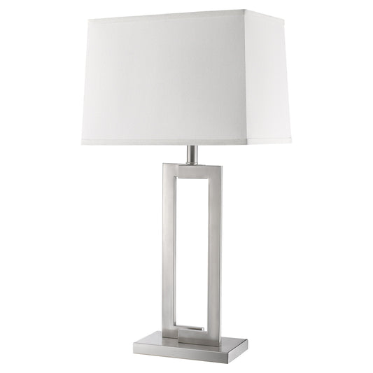 Riley 1-Light Brushed Nickel Table Lamp With Off White Shantung Shade By Homeroots