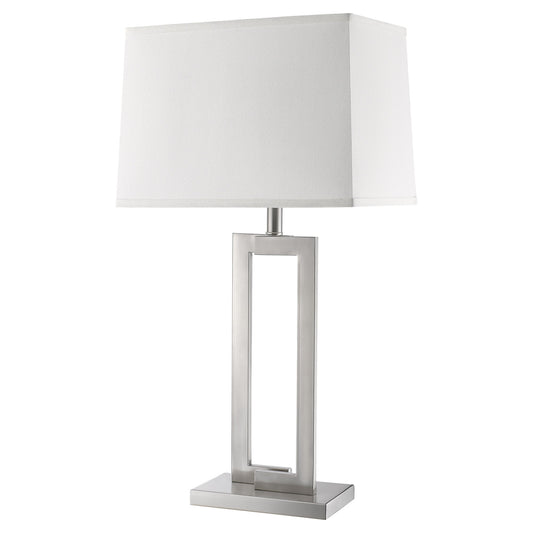 Riley 1-Light Brushed Nickel Table Lamp With Off White Shantung Shade By Homeroots | Table Lamps | Modishstore