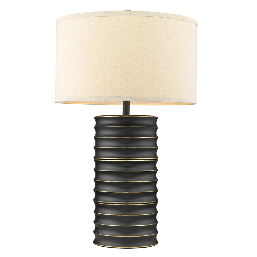 Wave II 1-Light Aged Brass Table Lamp With Latte Linen Shade By Homeroots | Table Lamps | Modishstore - 2