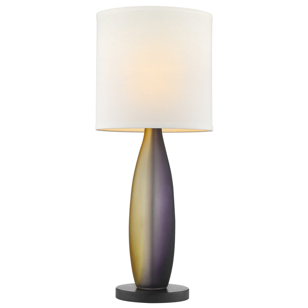 Elixer 1-Light Plum/Gold Frosted Glass And Ebony Lacquer Table Lamp With Lattice Cream Linen Shade By Homeroots | Table Lamps | Modishstore - 2