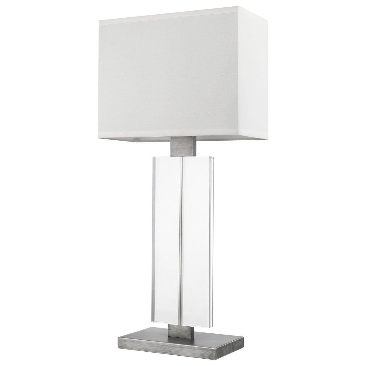Shine 1-Light Acrylic And Hand Painted Weathered Pewter Table Lamp With Off White Shantung Shade By Homeroots | Table Lamps | Modishstore