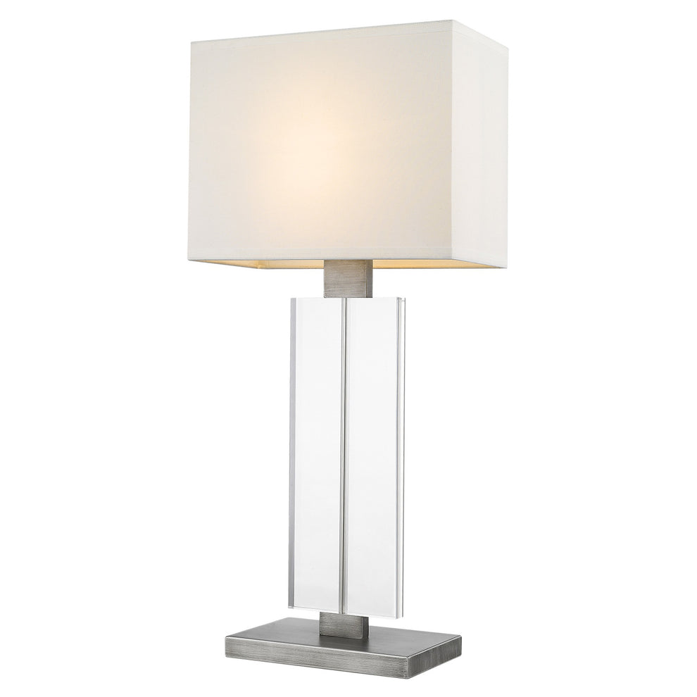 Shine 1-Light Acrylic And Hand Painted Weathered Pewter Table Lamp With Off White Shantung Shade By Homeroots | Table Lamps | Modishstore - 2