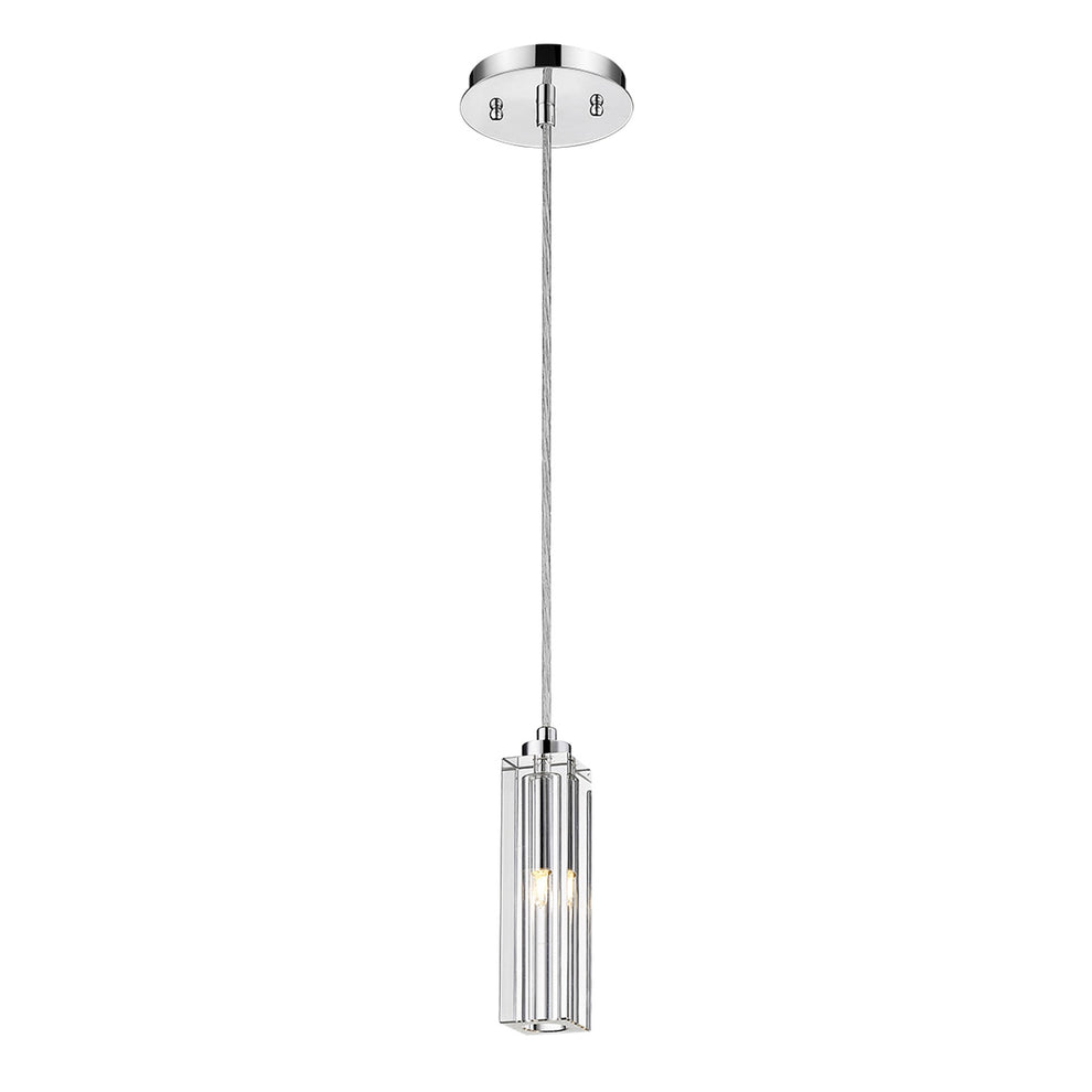 Solo 1-Light Polished Chrome Pendant With Square 4-Sided Cut Crystal Shade By Homeroots | Pendant Lamps | Modishstore - 2