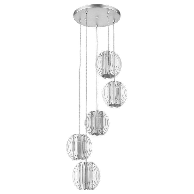 Five Light Acrylic and Steel Shade Hanging Globe Light By Homeroots | Chandeliers | Modishstore