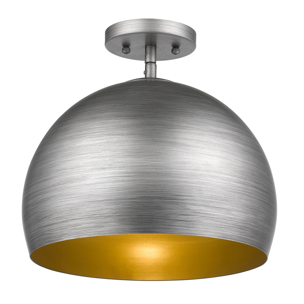 Latitude 1-Light Hand Painted Weathered Pewter Pendant With Gold Interior Shade (13.75") By Homeroots | Pendant Lamps | Modishstore - 3