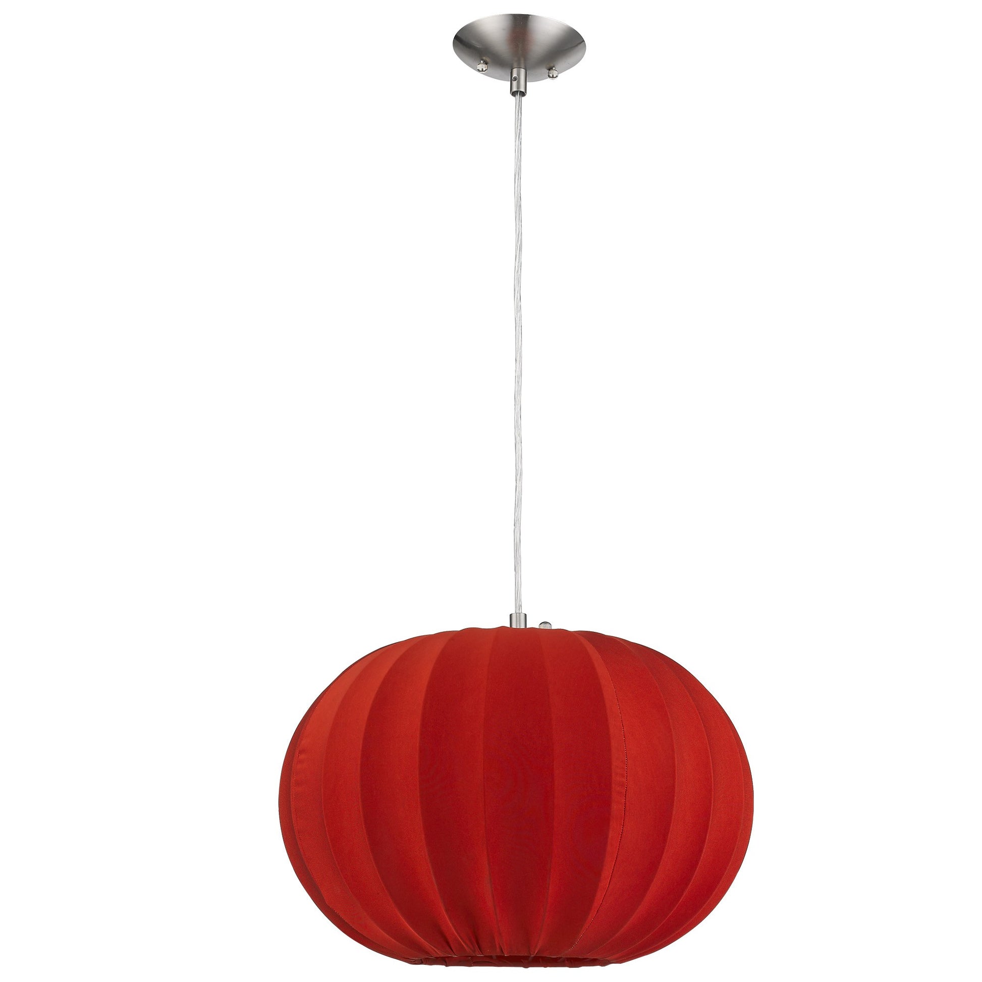 Shanghai 1-Light Brushed Nickel Pendant With Sheer Red Ribbon Shade By Homeroots | Pendant Lamps | Modishstore
