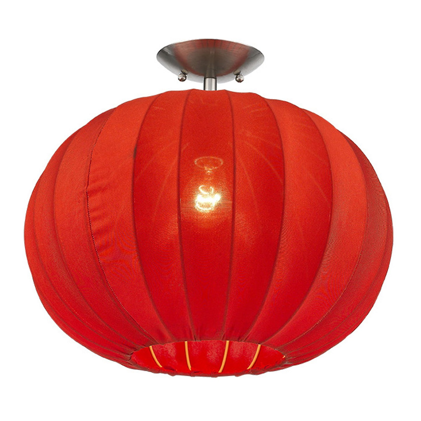 Shanghai 1-Light Brushed Nickel Pendant With Sheer Red Ribbon Shade By Homeroots | Pendant Lamps | Modishstore - 3