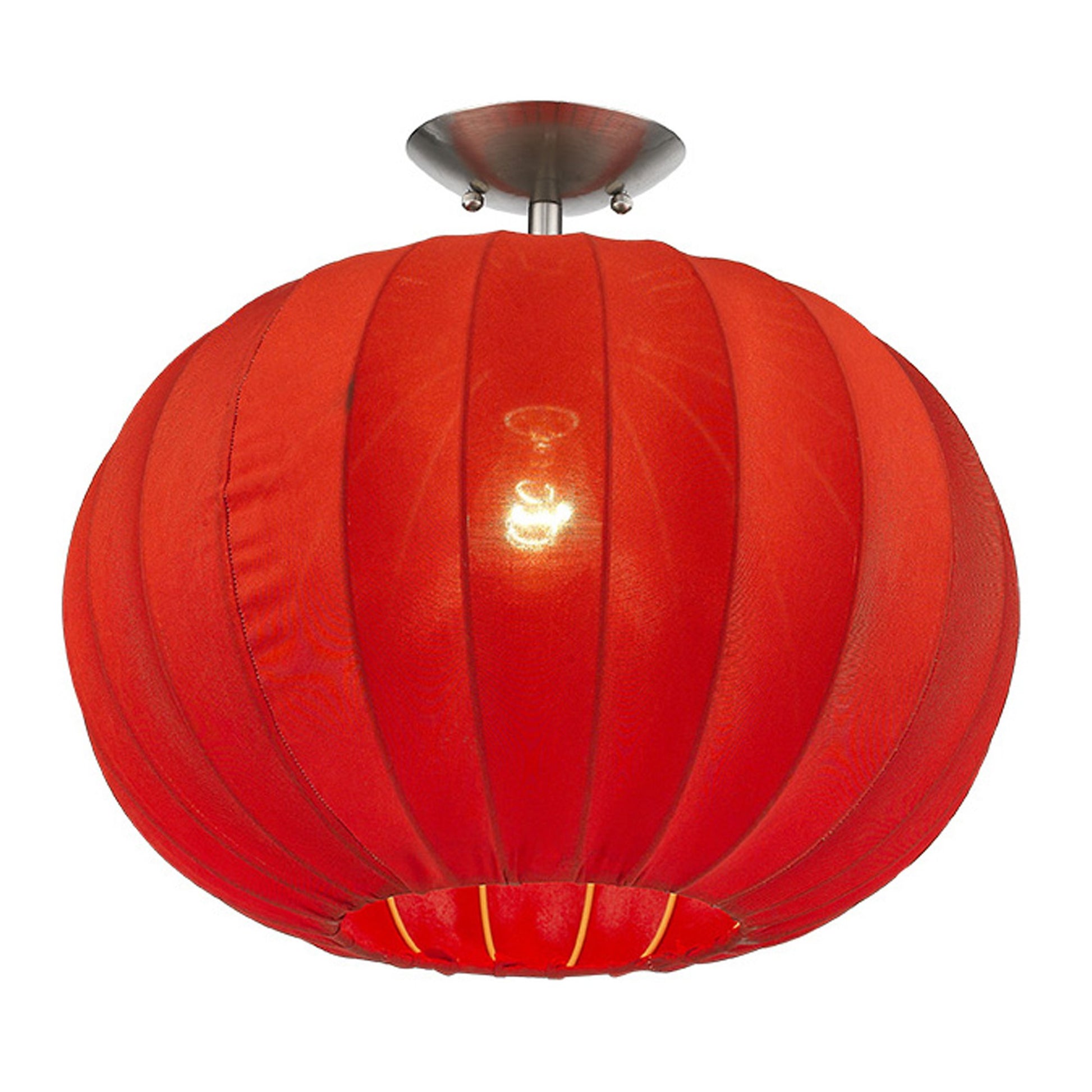 Shanghai 1-Light Brushed Nickel Pendant With Sheer Red Ribbon Shade By Homeroots | Pendant Lamps | Modishstore - 3