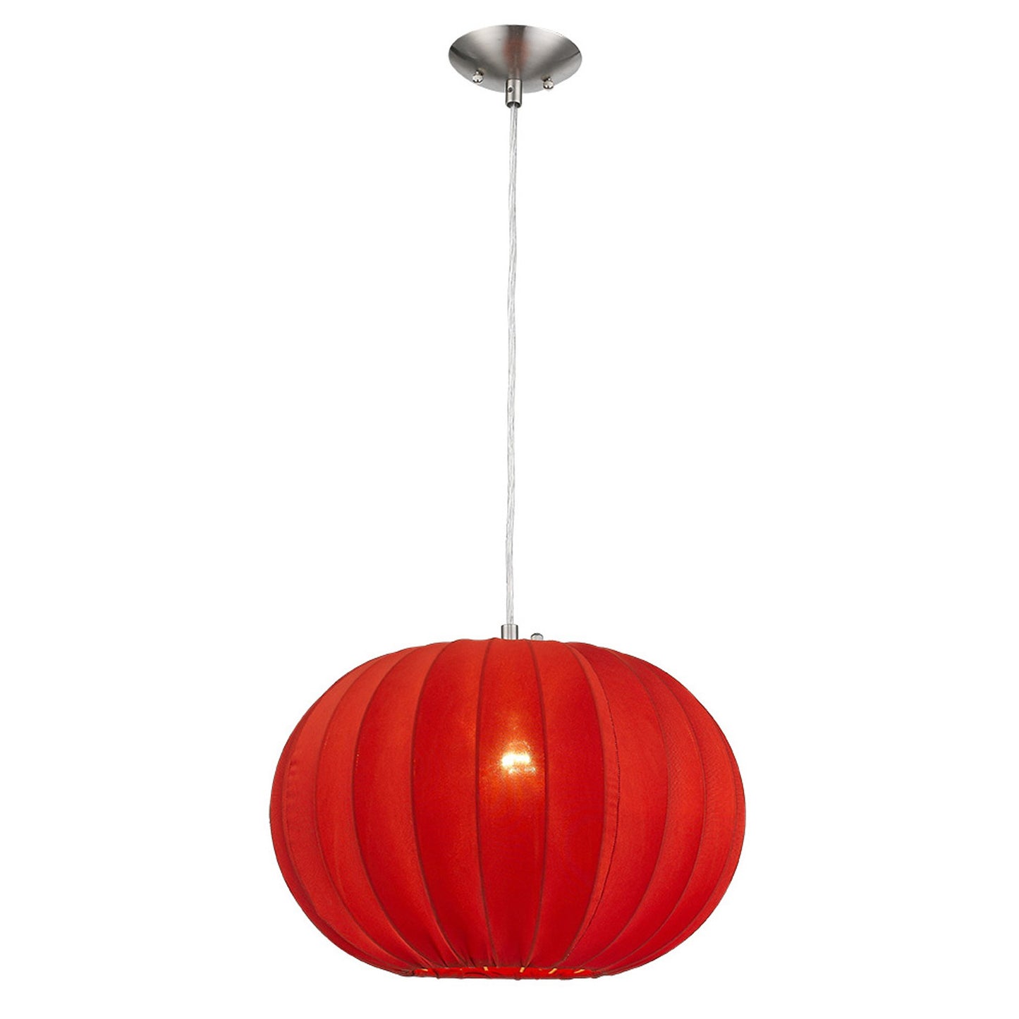 Shanghai 1-Light Brushed Nickel Pendant With Sheer Red Ribbon Shade By Homeroots | Pendant Lamps | Modishstore - 4