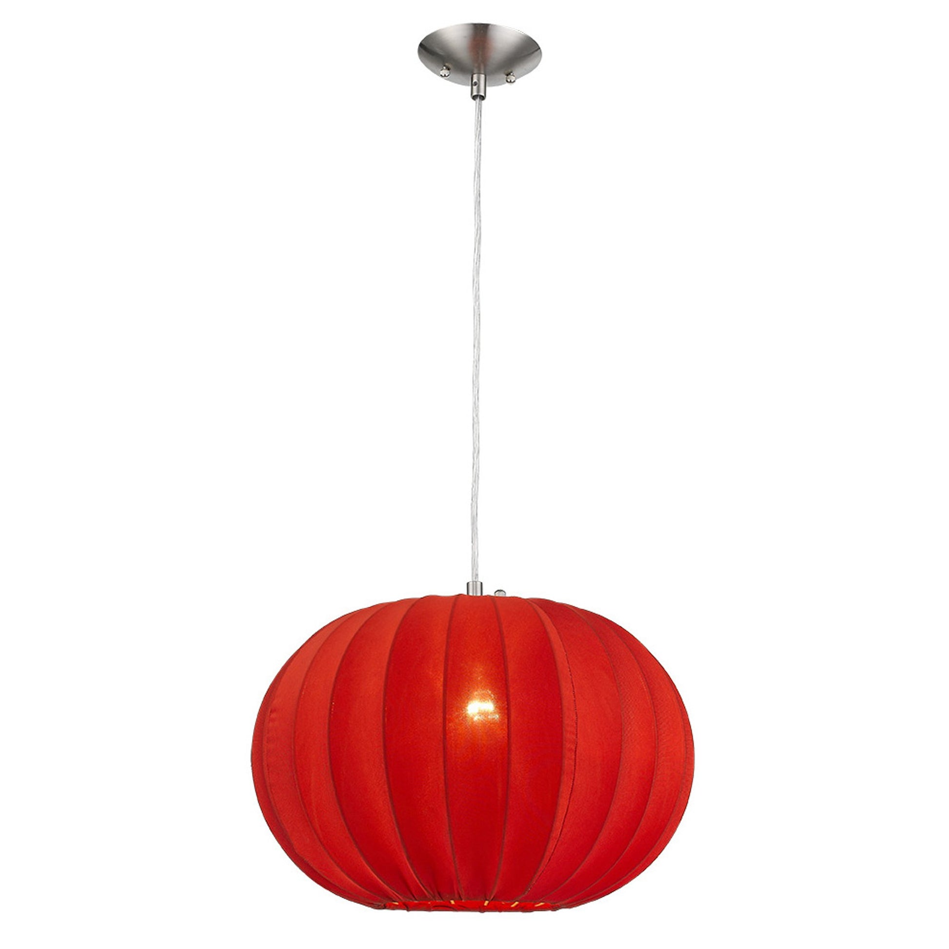 Shanghai 1-Light Brushed Nickel Pendant With Sheer Red Ribbon Shade By Homeroots | Pendant Lamps | Modishstore - 4