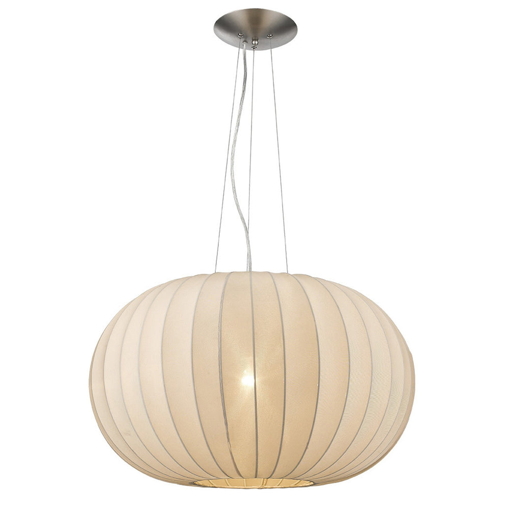 Shanghai 1-Light Brushed Nickel Pendant With Sheer Pearl Ribbon Shade By Homeroots | Pendant Lamps | Modishstore - 2