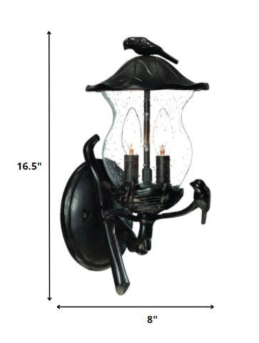 Matte Black Bird Detail Lantern Wall Light By Homeroots | Wall Lamps | Modishstore - 2