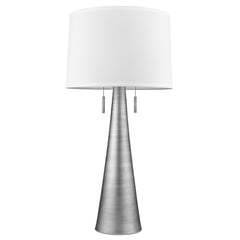 Muse 2-Light Hand Painted Weathered Pewter Table Lamp With Off White Shantung Shade By Homeroots