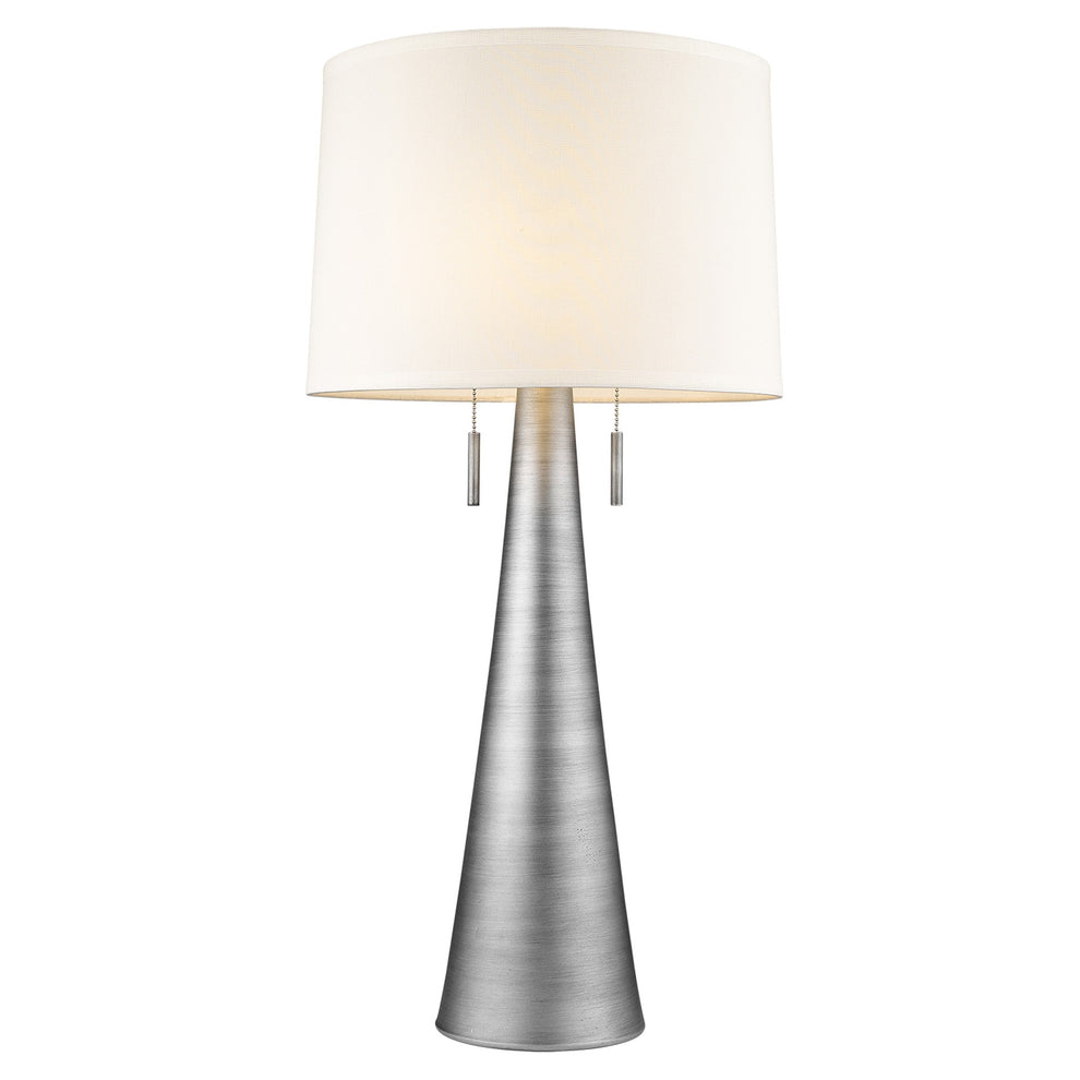 Muse 2-Light Hand Painted Weathered Pewter Table Lamp With Off White Shantung Shade By Homeroots | Table Lamps | Modishstore - 2
