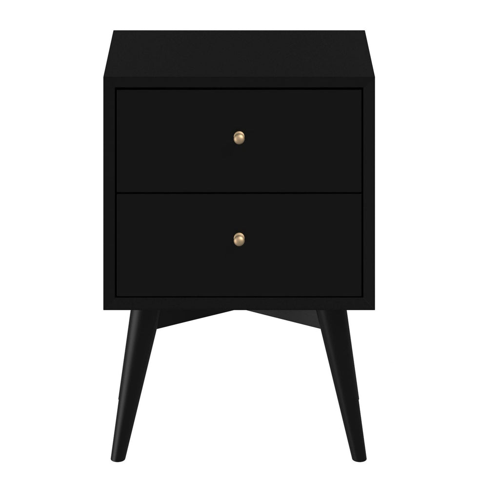 Black Century Modern Wood 2 Drawer Nightstand By Homeroots | Nightstands | Modishstore - 2