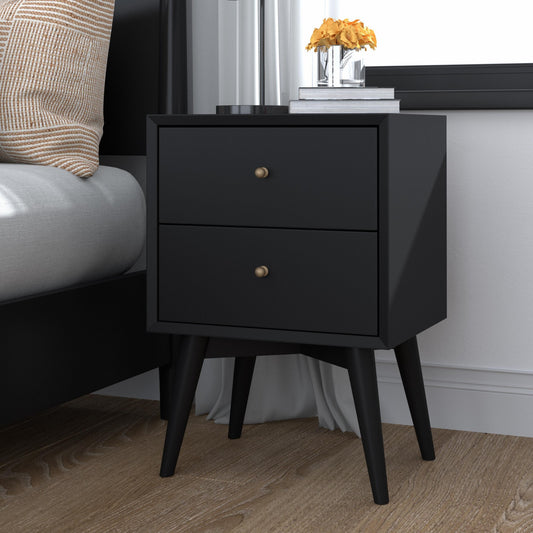 Black Century Modern Wood 2 Drawer Nightstand By Homeroots | Nightstands | Modishstore