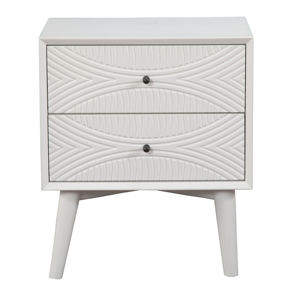 White Groovy 1 Drawer Wood Nightstand By Homeroots | Nightstands | Modishstore - 3