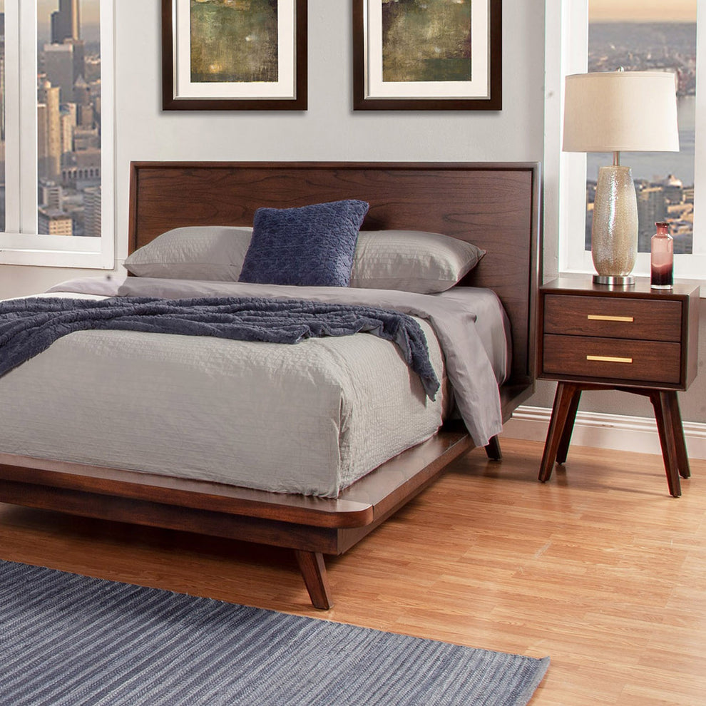Walnut And Gold 2 Drawer Nightstand By Homeroots | Nightstands | Modishstore - 2