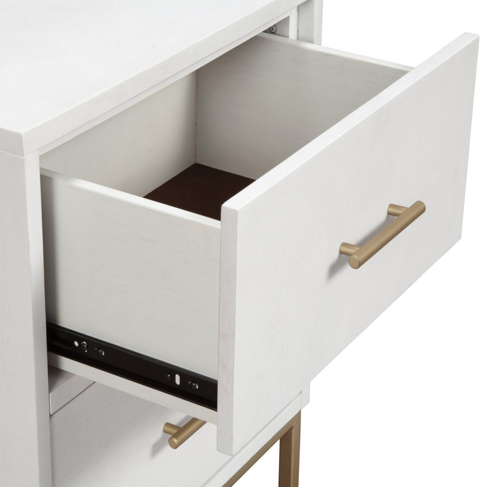 White And Gold Lines 2 Drawer Nightstand By Homeroots | Nightstands | Modishstore - 3