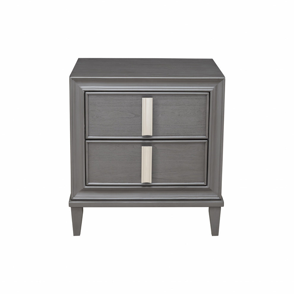 Dark Grey Contemporary 2 Drawer Nightstand By Homeroots | Nightstands | Modishstore - 3