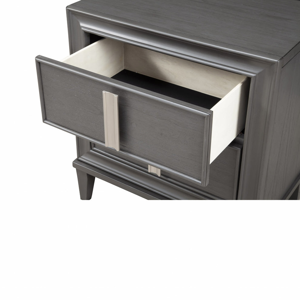 Dark Grey Contemporary 2 Drawer Nightstand By Homeroots | Nightstands | Modishstore - 4