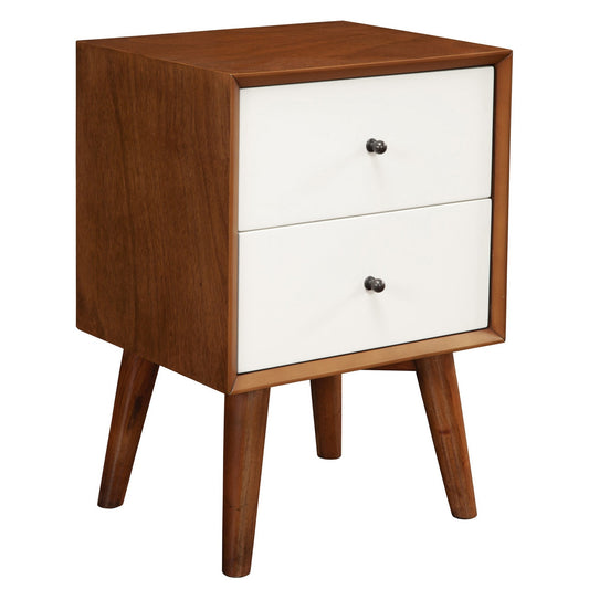Brown And White Century Modern Wood 2 Drawer Nightstand By Homeroots | Nightstands | Modishstore
